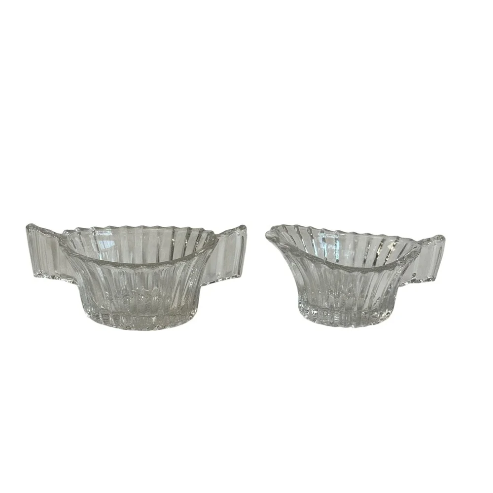 Vintage Clear Pressed Glass Ribbed‎ Creamer and Sugar Bowl Set Scalloped Edge